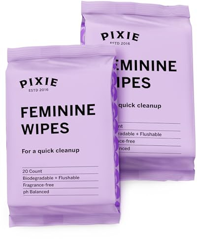 Pixie salviette intime da viaggio - sicure per coppette e dischi mestruali - biodegradabili, flushable e pH bilanciato (2 x 20 pezzi)