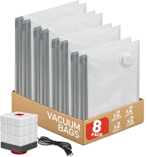 Vacbird Vacuum Storage Bags, 8 Pack Reusable Space Saver Bags with Electric Air Pump for Clothes