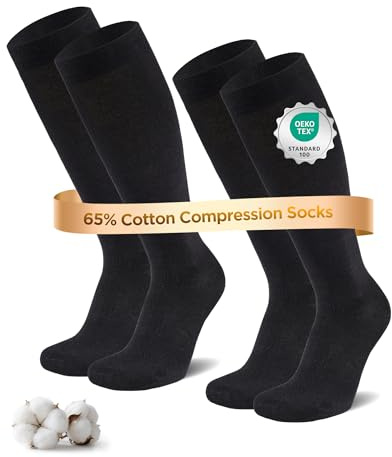 Niofind Calze a Compressione Graduata Donna e Uomo – 2 Paia di Calze al Ginocchio e Calze Elastiche – In Cotone 65% – Ideali per Sport, Lavoro, Viaggio e Gravidanza
