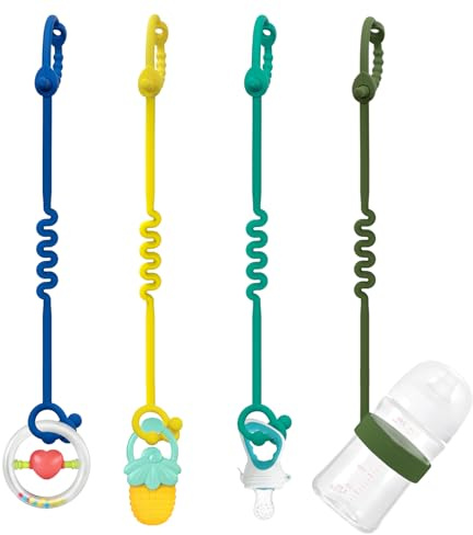 Clip per Giocattoli in Silicone per Bambini – Fascette Regolabili per Giocattoli e Clip per Ciuccio per Passeggini, Seggioloni, Culle, Seggiolini Auto (4 Pezzi)