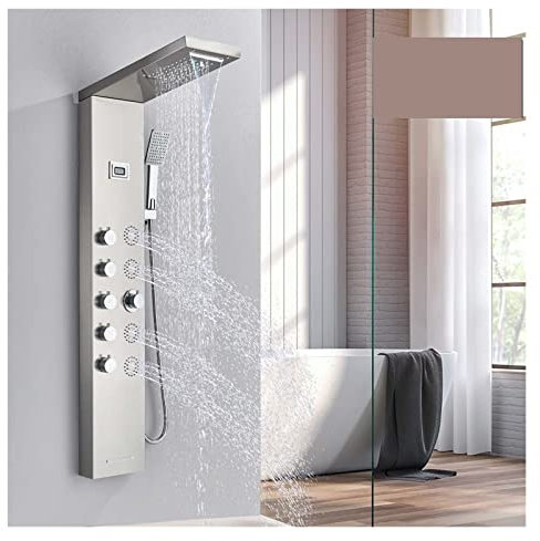 Set rubinetto doccia, Pannello doccia Set di rubinetti for doccia a pioggia a cascata SPA Massaggio a getto Vasca da bagno Colonna doccia Visualizzazione della temperatura Miscelatore Rubinetto Torre(