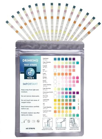 60x 16 in 1 Trinkwasser Teststreifen, Wassertester trinkwasser,Wasserhärte teststreifen,Ph teststreifen, Trinkwasser Testband zur einfachen Prüfung der Wasserqualität