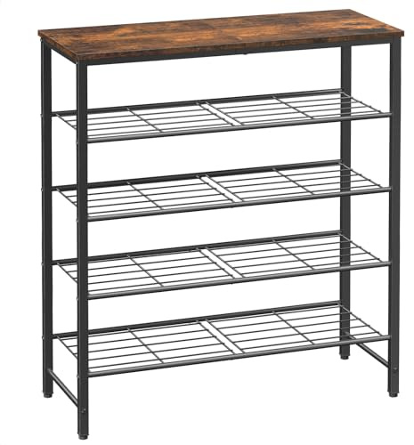 Kitsure Schuhregal mit Holzplatte, platzsparende Schuhregal aus Metall, langlebiges Aufbewahrung für Kleiderschrank, Eingangsbereich, Flur, 29 x 75 x 79.2 cm, Vintagebraun