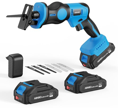 ABNBO 20V Reciprocating Saw with Brushless Motor, Cordless reciprocating Saw with 2 x 2.0Ah Batteries and 6 Blades, Tool-Free Blade Change, Electric Reciprocating Saw to Cut Wood, Metal, and PVC
