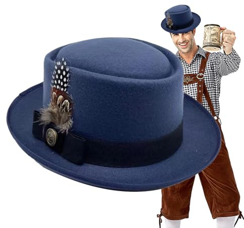 Generisch Oktoberfest - Sombrero de disfraz de Baviera con diseño de melón negro, sombrero alemán, accesorio para disfraz de Oktoberfest con plumas, emblemas multiusos para adultos para hombres y