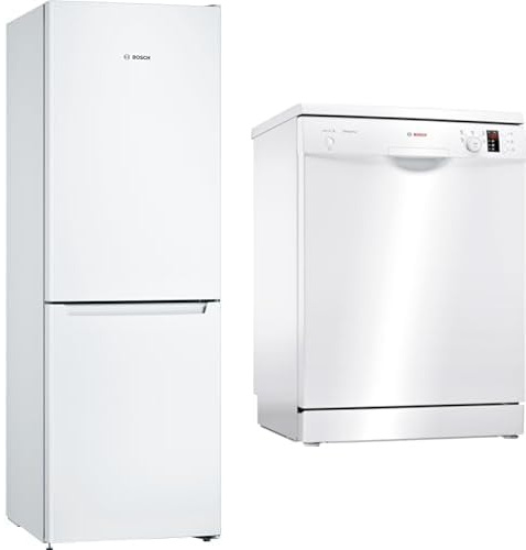 Bosch Set Serie 2: Frigorífico Combi NoFrost 60cm + Lavavajillas 60cm, Motor EcoSilence, Blanco