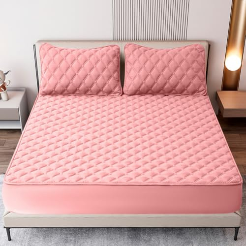 wasserdichte Matratzenauflage Matratzenschoner 90 x 200 - Rosa Spannbettlaken Matratzenbezug Spannbettlaken Wasserdicht Tagesdecke Atmungsaktive Matratzenbezug Matratzen-Schutz Nässeschutz