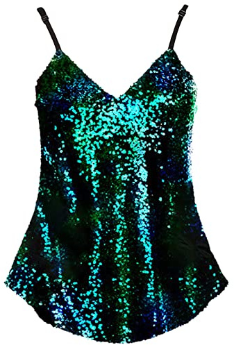 Oberteil Damen Glitzer,Pailletten Oberteil Damen Glitzer Top Spaghetti Ärmellos Shirt Metallic Blaues Glitzertop Frauen Party Sommer Outfit Sexy Vest Disco Tshirt Grün