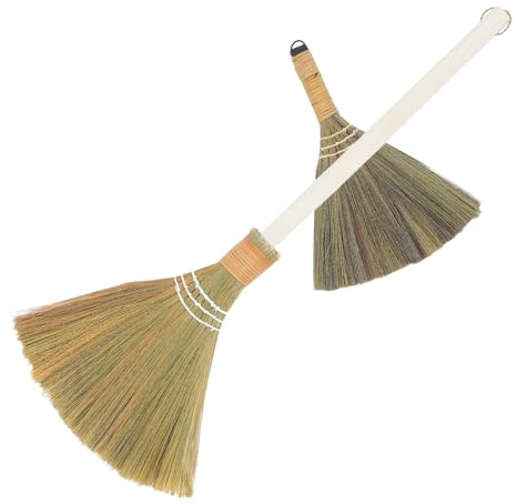 PAMINGONO Scopa Portatile in Paglia Intrecciata a Mano Setole Morbide, Scopa Domestica Staccabile Manico Rimovibile, Set 2 Pezzi per Pulizia Interna della Casa e Soggiorno