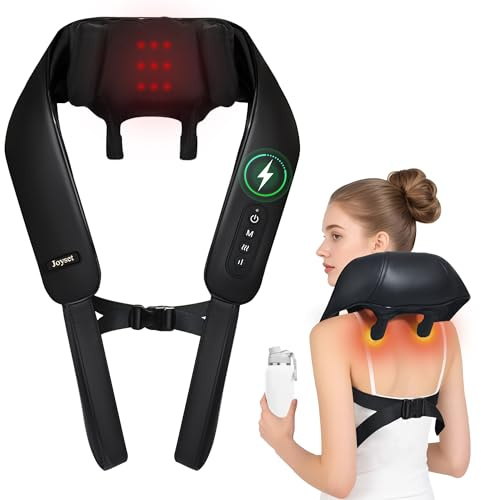 Joyset Kabelloses Nackenmassagegerät mit Wärme, Geschenke für Mama Papa | 2 Knetmodi,2 Geschwindigkeiten,2 Heizstufen 42℃/50℃, Freihand Massagegerät,Auto 15min Abschaltung, Geschenk für Männer Frauen