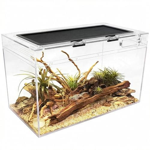 360° vy reptil terrarium-kit, reptilbehållare, 50 x 25 x 27 cm hoppande spindelhölje startkit, leopard gecko-livsmiljöbehållare för gecko ermitkrabba skäggig draködla (20 tum x 10 tum x 11 tum)