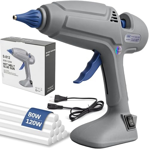YESLUSY Pistola Colla a Caldo, 80-120 W, PTC, Doppia Temperatura, Con 10 Stick di Colla a Caldo, Ugello in Rame Antigoccia (3 mm), Cavo di Alimentazione Staccabile per Fai da Te e Lavori Creativi | PTC Riscaldamento, Ugello Rame Antigoccia, 10 Stick Colla, Cavo Staccabile, Per Fai Da Te, Lavori Creativi