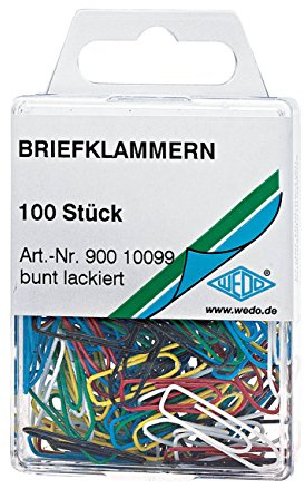 Wedo 90010099 Büroklammern (Metall, 26 mm, lackiert) 100 Stück, farbig sortiert