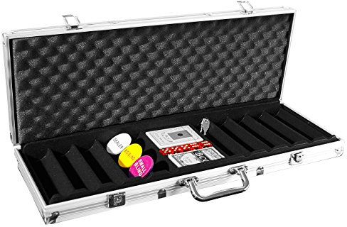 Nexos Trading Pokerkoffer LEER für bis zu 500 Poker Chips inkl. Poker Zubehör mit 2 Set Pokerkarten 5 Würfel Dealer Button Blinds Deutscher Anleitung