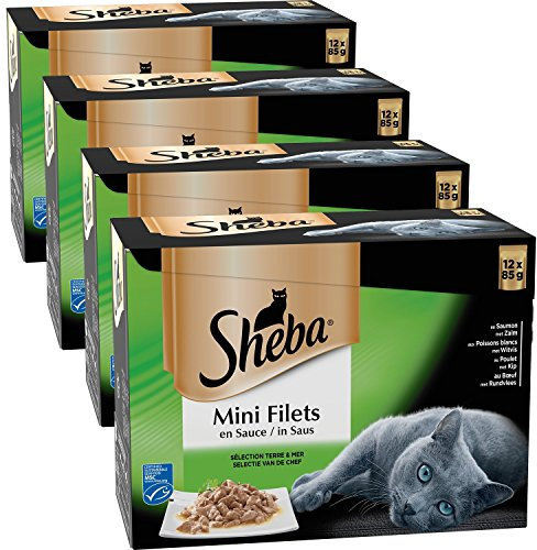 Sheba Mini Katzennetze für ausgewachsene Katzen - Nassfutter für Katzen - Auswahl Erde & Meer - Frischebeutel 48 x 85g