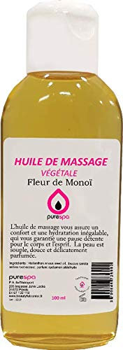 Huile de Massage Moments Intimes à la Fleur de Monoï- huile aux senteurs ennivrantes pour Massage relaxant et exotique (100 ml), Purespa