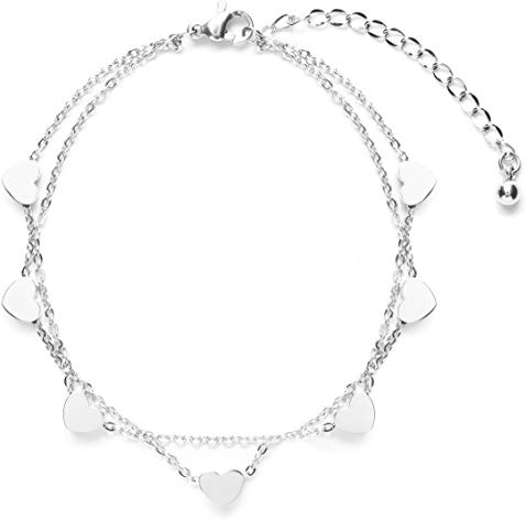 Happiness Boutique Damen Herz Armband Silberfarbe | Zartes Mehrreihiges Armband Filigrane Armkette Titanschmuck