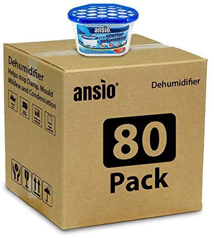 ANSIO Dehumidifier 500ml Pack of 80 Condensation Remover Moisture Absorber Dehumidifiers for Damp, Mould, Moisture in Home, Kitchen, Wardrobe, Bedroom, Caravan, Office, Garage, Bathroom, Basement