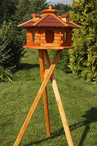 Deko-Shop-Hannusch XXL Vogelhäuschen, Vogelhaus mit Bitumschindeln, behandelt, Futtervogelhaus, Verschiedene Dachfarben sowie Vogelhausständer wählbar (rot mit Ständer)