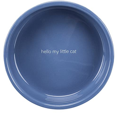 TRIXIE Napf, flach, Hello My Little cat, Keramik, 0,3 l/ø 15 cm, hellblau/weiß