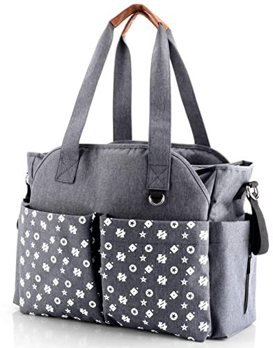 Homlynn Baby Wickeltasche, Reise Wickeltasche Bote Messenger mit Kinderwagenriemen, 12 Taschen Großer Stauraum für alle Babyzubehörteile (grau)