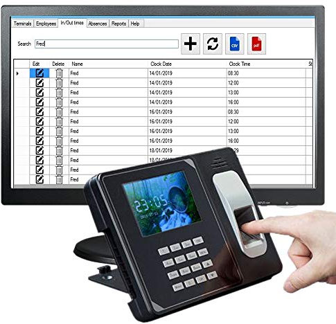 Allday Time Systems TimeKeeper Lite Clocking In System - Simple Entry level Time Attendance System Including Basic Software and UK Support. Fingerprint Time Attendance Machine or PIN Entry.