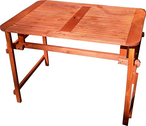 P&J Tavolo da giardino pieghevole in legno massello con foro per ombrellone (109x79, mogano)