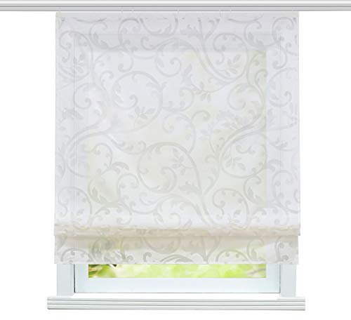 ESLIR Raffrollo mit Klettband Wohnzimmer Raffgardine Ausbrenner Gardinen Modern Bändchenrollo Vorhänge Weiß BxH 80x140cm 1 Stück