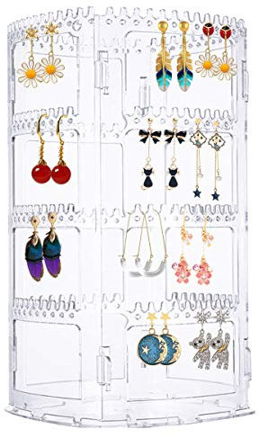 HQdeal Schmuckständer 4 Etagen,Schmuckbaum ohrringhalter Ohrringe Schmuckhalter Schmuckkasten Groß Extra Hoher Drehbar 332Löcher Acryl klar Staubfrei für Mutter Schwester Frau Freundin Ständer
