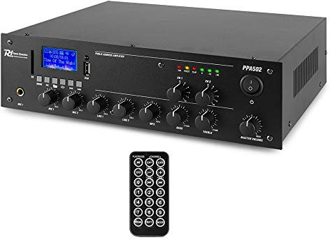 Power Dynamics PPA50 Amplificador de 100V y 50W / 2 Zonas con Bluetooth y Reproductor mp3