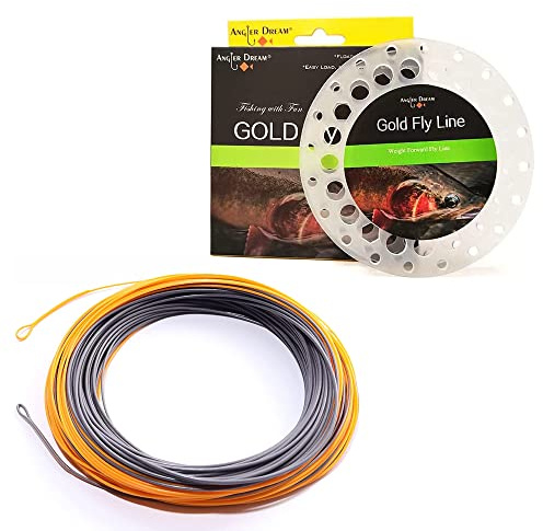 Angler Dream Gold Fly Line 90/100FT Weight Forward Floating 2 3 4 5 6 7 8 9WT Fly Fishing Line (ORANGE + GRAY, WF8F -100FT)