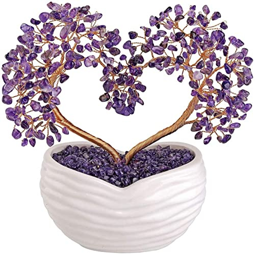 RSTJVB Natürlicher Amethyst-Kristallbaum Drahtquarzkristalle Heilender Edelstein-Geldbaum Feng Shui Figur für Liebesglück Heimtextilien,Amethyst