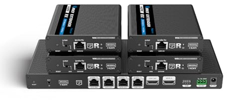 OREI 1x4 HDMI Extender Splitter 4K60Hz, HDCP 2.2, IR RS-232 EDID S/PDIF PoC | HDMI Video Balun – HDMI 2.0, 18Gbps, 4:4:4 HDR Zero Latency LPCM DTS-HD Dolby Digital 5.1 Surge ESD Protection Rack Mountable