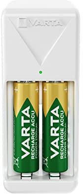 VARTA Caricabatterie, incl. 2X AA 2100mAh, caricatore batterie per pile ricaricabili, carica 2 AA/AAA contemporaneamente, Mini Charger
