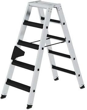 PROREGAL Stufen-Stehleiter | beidseitig begehbar mit Clip-Step Relax | 2x5 Stufen | Leiter, Teleskopleiter, Trittleiter, Bockleiter, Sprossen-Doppelleiter