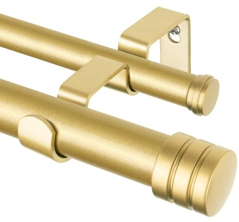 TONIAL Tringle à rideaux double de 2,5 cm pour fenêtres de 122 à 213,4 cm, tringle à rideaux décorative très résistante de 81,3 à 218,4 cm avec embout à capuchon classique, doré