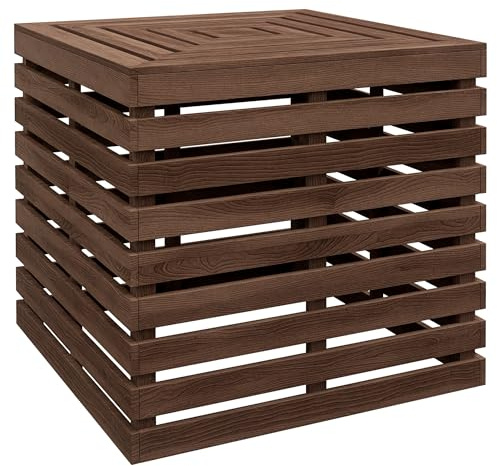 Outsunny Beistelltisch Aufbewahrungsbox Outdoor 3 in 1 für Sonnenschirmsockel aus Holz, Sonnenschirmfußabdeckung, ABM. 50L x 50l x 50Hcm, braun