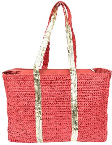 stylx Korbtaschen Payetten GOLD Damen Stroh Umhängetasche Mori EIN-Schulter-Strohsack Handgewebte Basttasche Korbtasche Sommer Strand Frauen Weben Handtasche für Arbeit Reise Outdoor (rost/gold)