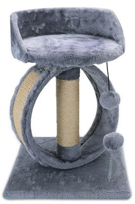 Nobleza Rascador para Gatos con Plataforma, Arbol Rascador para Gatos con Bolas, Cuerda de Sisal Natural，34x34x48cm Gris