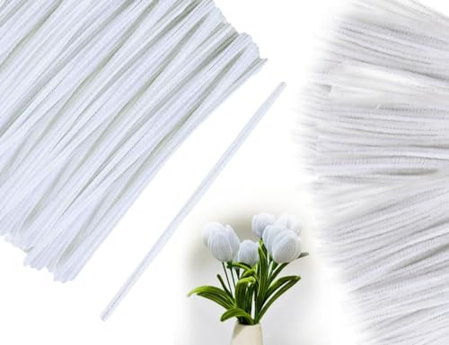 Lhbwhiz 100 Stück Pfeifenreiniger,Chenilledraht Biegeplüsch Pfeifenputzer,Bulk Plüschdraht,Pipe Clean Craft,für DIY Handwerk Dekorationen(Weiß)