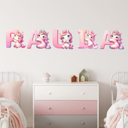GRAZDesign Wandtattoo Buchstaben Einhorn Wunschname für Mädchen Kinderzimmer und Babyzimmer/Größe 13cm breit / 5 Stück