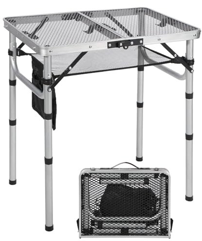 RedSwing Table de gril pliante, légère et réglable en hauteur avec bureau en maille et sac en maille pour camping, pique-nique, barbecue, 61 cm, argenté