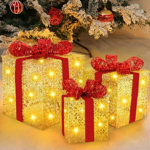 ZZXLOPEZ Confezione Regalo LED da 3 Pezzi, Confezione Regalo Decorazione, LED Regalo Decorazione Natalizia, Scatole Regalo Natalizie luminose per decorazione natalizia, Albero Natale, Tavolo, Camino