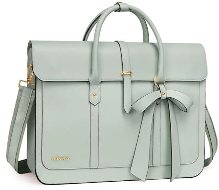 MOSISO 16 Zoll Laptoptasche für Damen, 15-15,6 Zoll PU Leder Laptop Umhängetasche Umrüstbar auf Rucksack, Lässig Handtasche Aktentasche Arbeit Reisen Tasche mit Schleifenknoten, Salbei Grün