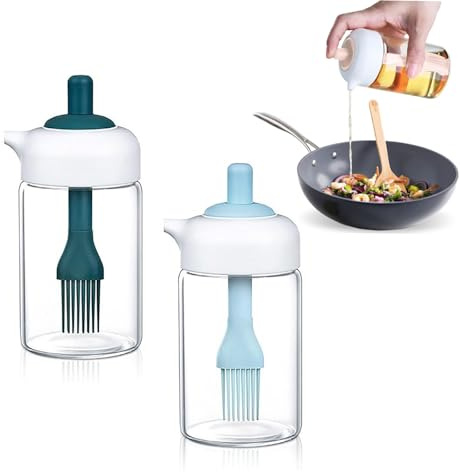 ERQIONGLYW 2 in 1 Oil Dispenser and Oil Sprayer 2 Pack Oil Sprayer for Cooking Oil Dispenser with Silicone Pastry Brush for Kitchen Cooking Kitchen Salad BBQ Style A