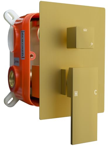 Square Concealed 2 Way Shower Mixer Valve, Dual Function Shower Diverter Mixer Valve, Wall Mount Shower Faucet Rough-in Valve Bathroom Trim Kit Brushed Gold - GETSHOWERSET