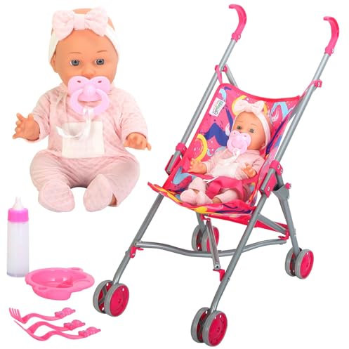 Bibi Baby Doll Set With Pushchair & Feeding Accessories - Stroller, Milk Magic Bottle, Dummy, Accessories
