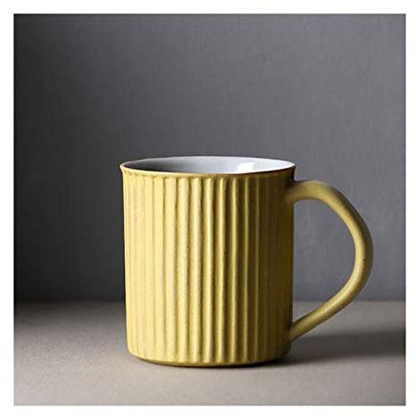 OWOHYG 10oz Porcelain Espresso Cup Stripe Ceramic Tea Mug Coffee Cups for Coffe Drink Latte Cafe Mocha and Tea Mugs (Yellow)