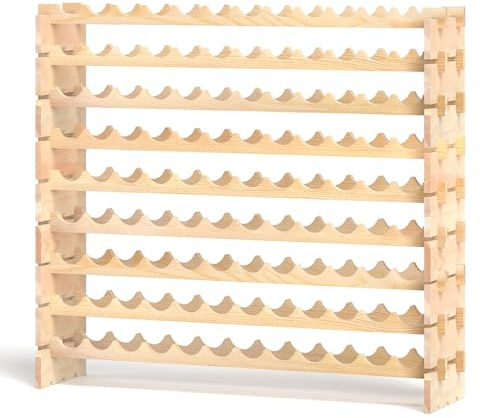 GIANTEX Weinregal Stapelbar Holz, Flaschenregal für 108 Flaschen, Weinschrank Weinständer mit 9 Ebenen, Flaschenständer Modular für Küche Bar, Holzregal 120 x 29 x 106 cm, Naturholzfarbe