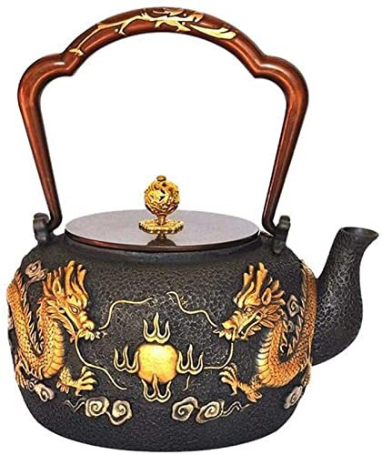 Teekessel aus Gusseisen, Teekanne aus Gusseisen, handgefertigt, alte Eisenkanne, Teeservice, handbemalte Zeichnung, Gold, gekochte Teekanne aus Gusseisen, Teekannen
